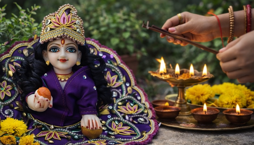 Purple Lotus Laddu Gopal Dress - Hand Embroidered